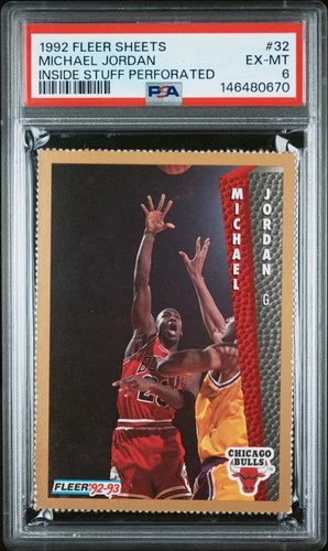 1992 FLEER SHEETS INSIDE STUFF PERFORATED #32 MICHAEL JORDAN PSA 6
