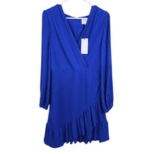 $355 ONE33 Social Women's Blue Ruffled Pleated Surplice Neck Dress Size 10