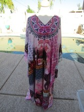 Phagun Elephant Kaftan Maxi Dress ONE SIZE XL-1X Pink Purple