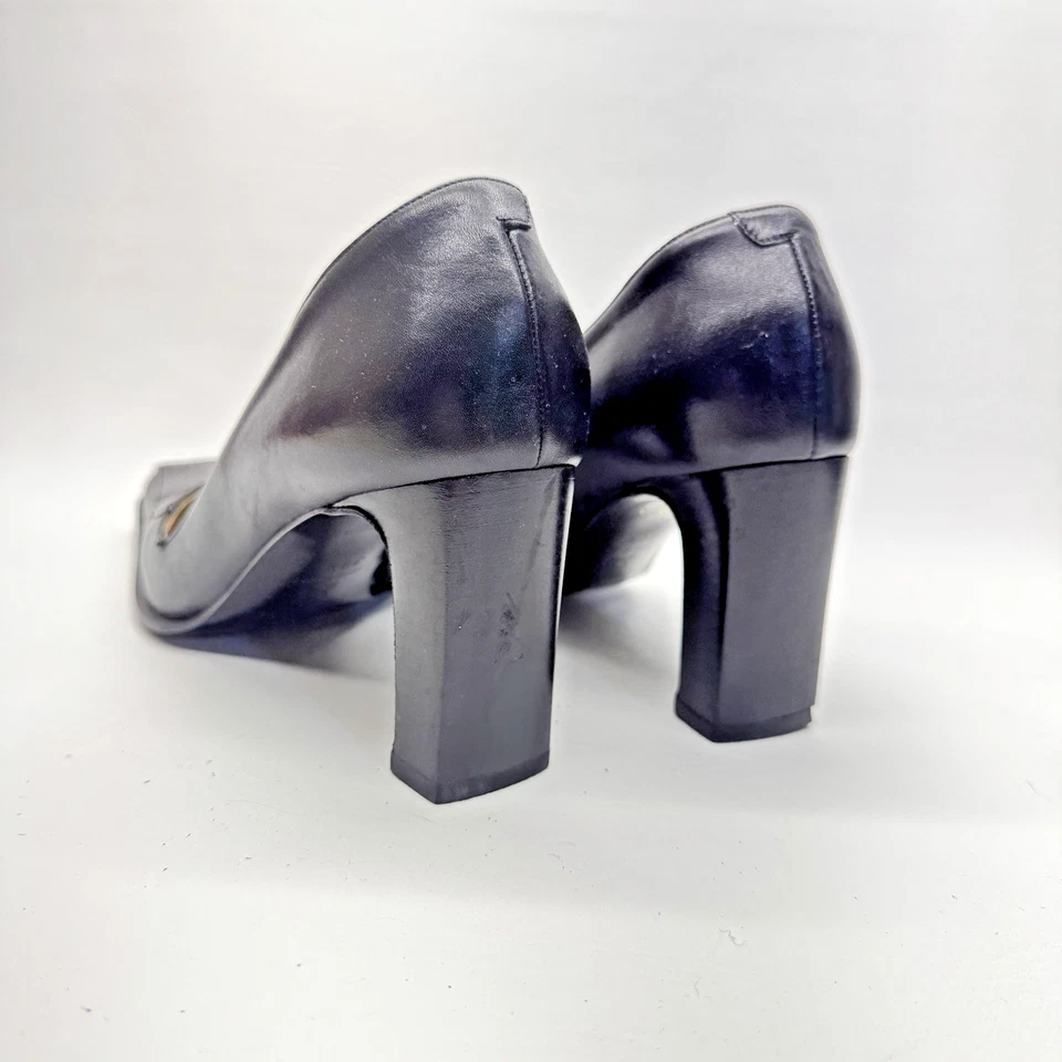 Max Mara Elegante Cuero Negro Italia Puntera Cuadrada Clásicos Zapatos de Tacones EU38.5/US8.5 Foto 4 de 4