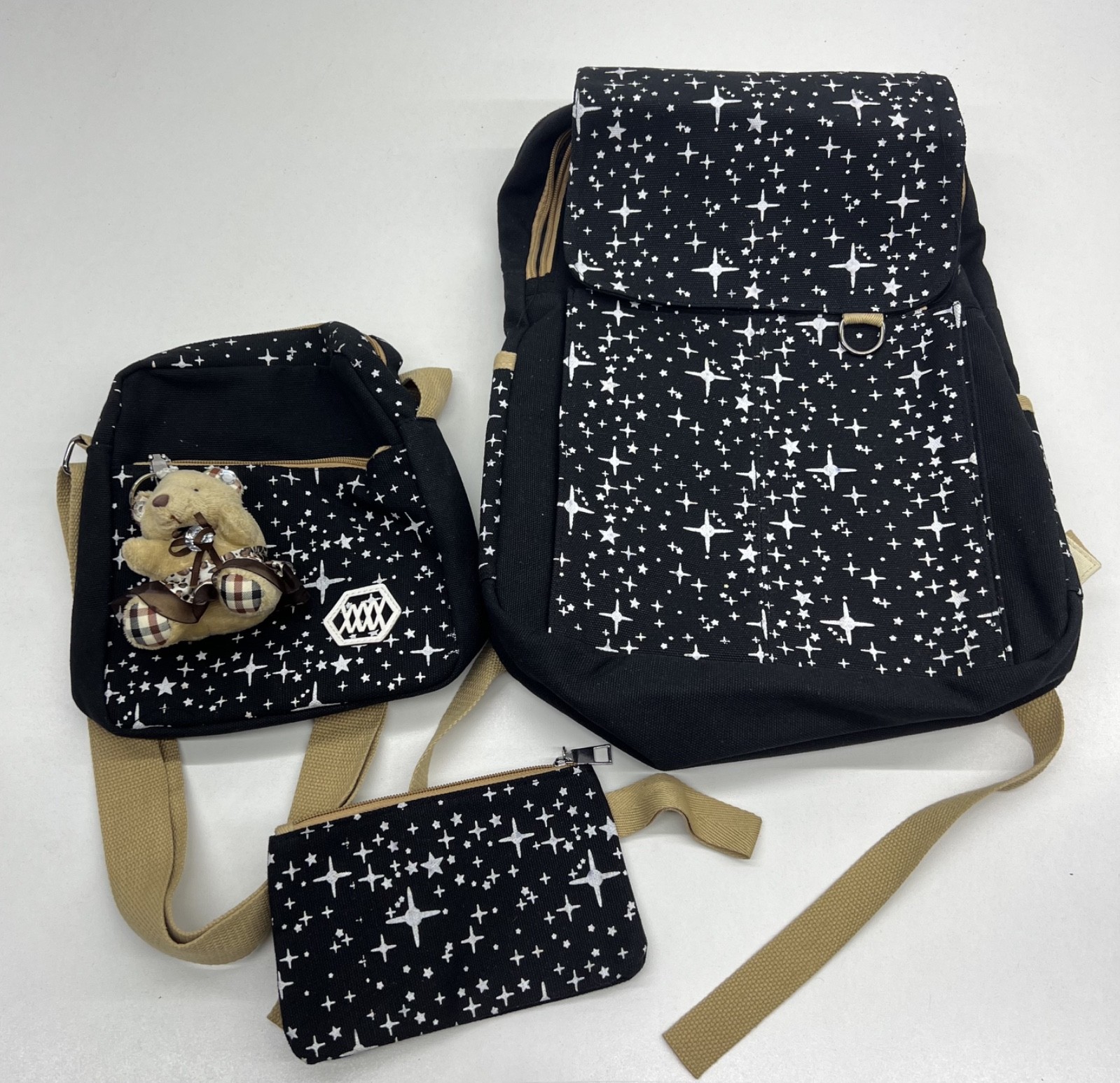 Girls School Backpack - Black/White - With Extra Bag and Pen