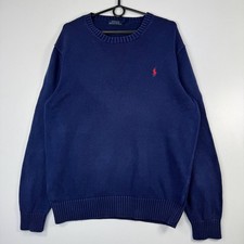 Polo Ralph Lauren Crew Neck Knit Jumper Navy Blue Pony Logo Mens Size L