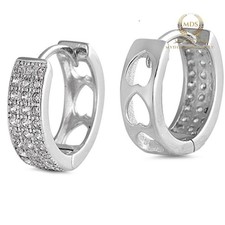 Solid 14K White Gold Moissanite Huggie Hoop Earrings Round Cut 1 Carat For Women