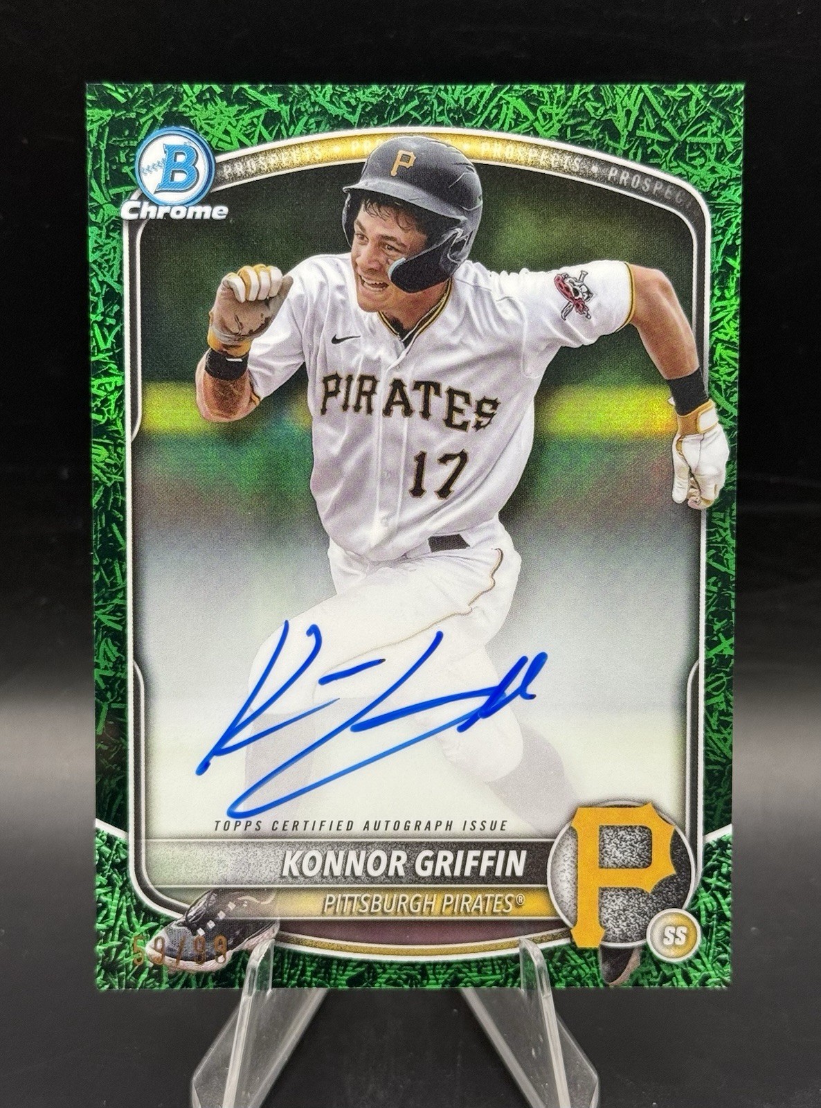 2025 Bowman Chrome Konnor Griffin Prospects Auto Green Grass /99 CPA-KG Pirates