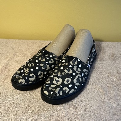 TOMS ALPARGATA STEEL GREY  PAINTED LEOPARD PRINT SLIP ONS Women Size 9 Preowned