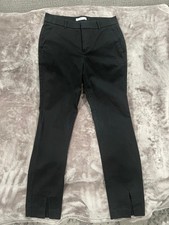 MANGO Women's Black Pants Flat Front Mid Rise  Ankle Length Slit Hem Size 4