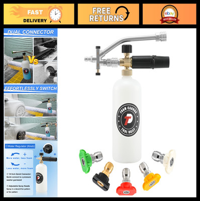 Foam Cannon for Pressure Washers, 1L with Dual Connector & 5 Nozzle Tips
