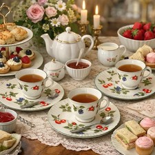 Crown Staffordshire Fine Bone China Tea Cup  Dessert Plate Trio Berries  Bugs