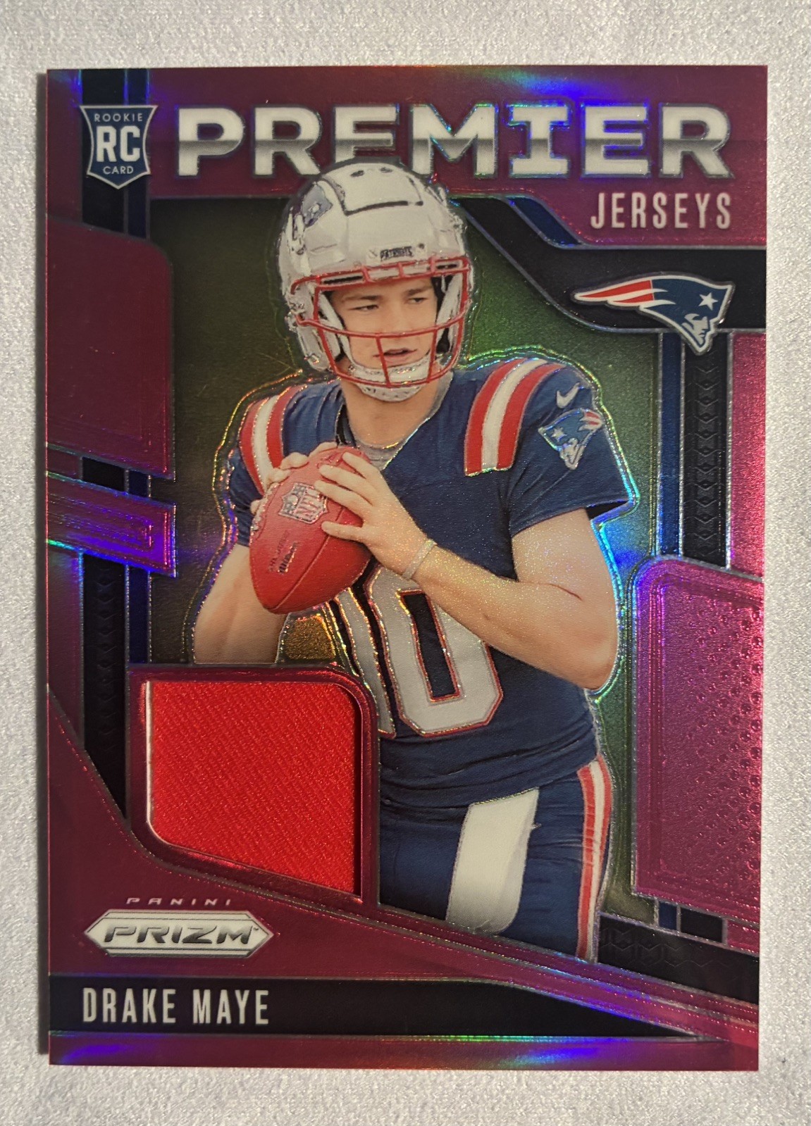 2024 Panini Prizm #PJ-DME Drake Maye Premier Jerseys Pink Rookie Patch