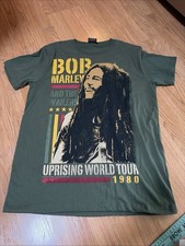 Bob Marley Uprising World Tour 1980 Cotton T Bob Marley Tag Green Lg 2010 remake
