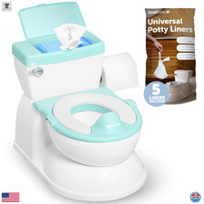 Jool Baby Real Feel 2-in-1 Potty Aqua w/ Flushing Sounds, Wipes Bin, Liners