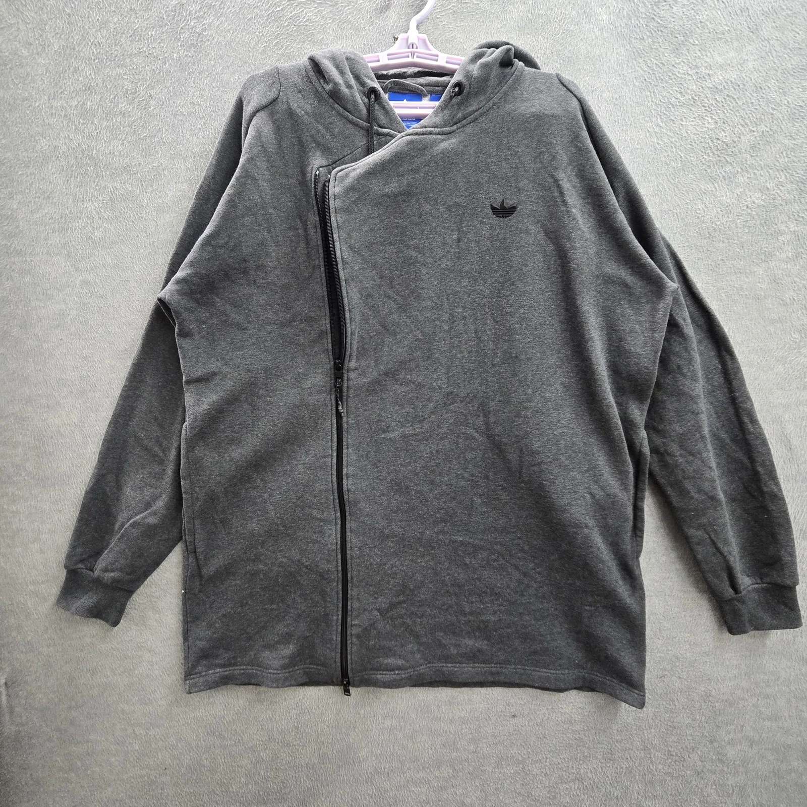 Adidas Men Jacket L Gray Fleece Activewear Zipper Logo Long Sleeve READ - product detail image 1