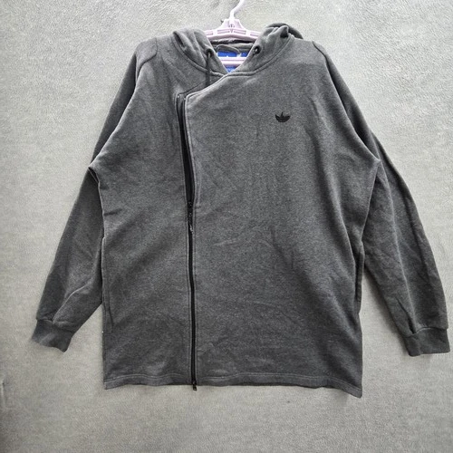 Adidas Men Jacket L Gray Fleece Activewear Zipper Logo Long Sleeve READ video thumbnail