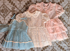Lot of 3 Vintage 1950s Sheer Nylon Dotted Swiss Baby Toddler Dresses Chiffon