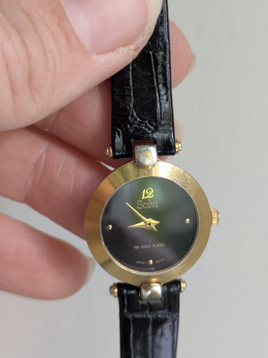 a Salvi 18k Gold Plated Japan Brown Croc Leather 339988 Stainless