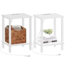 End Table with Charging Station, Set of 2, Small Side Table with Outlets, Nig...