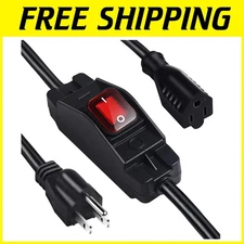 Heavy Duty 10 Ft Black Extension Cord with Waterproof Switch