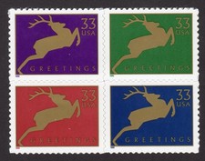 Scott #3359a (3356-59) Reindeer Block of 4 Stamps - MNH