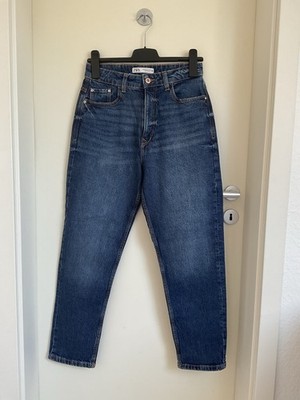 ZARA Damen Jeans 38 Blau Tapered Baumwolle Elasthan High Waist