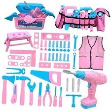 Kids Tool Set 55Pcs Tool Box Toddler Tool Kit for Girls Play Tools Toy Pink