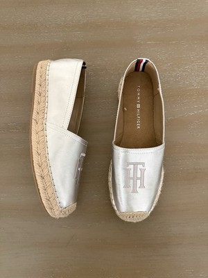 Tommy Hilfiger Women s Espadrille Logo Shoes In Size 7 In Silver Color