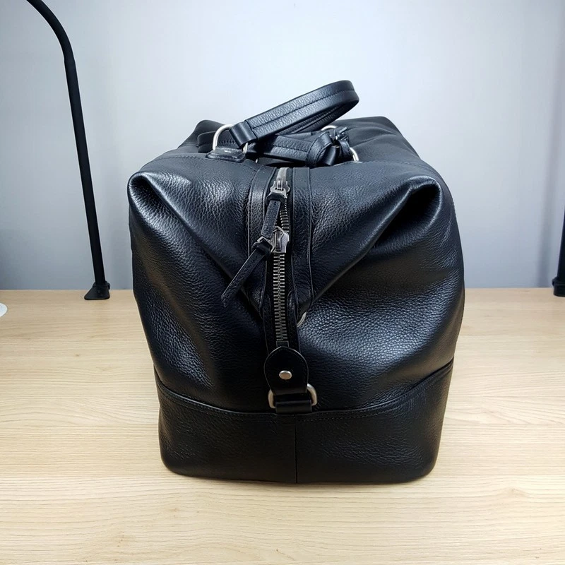 Bolso de Lona de Viaje BROOKS BROTHERS Polar Dorado Cuero Guijarro Negro Fin de Semana Foto 2 de 4