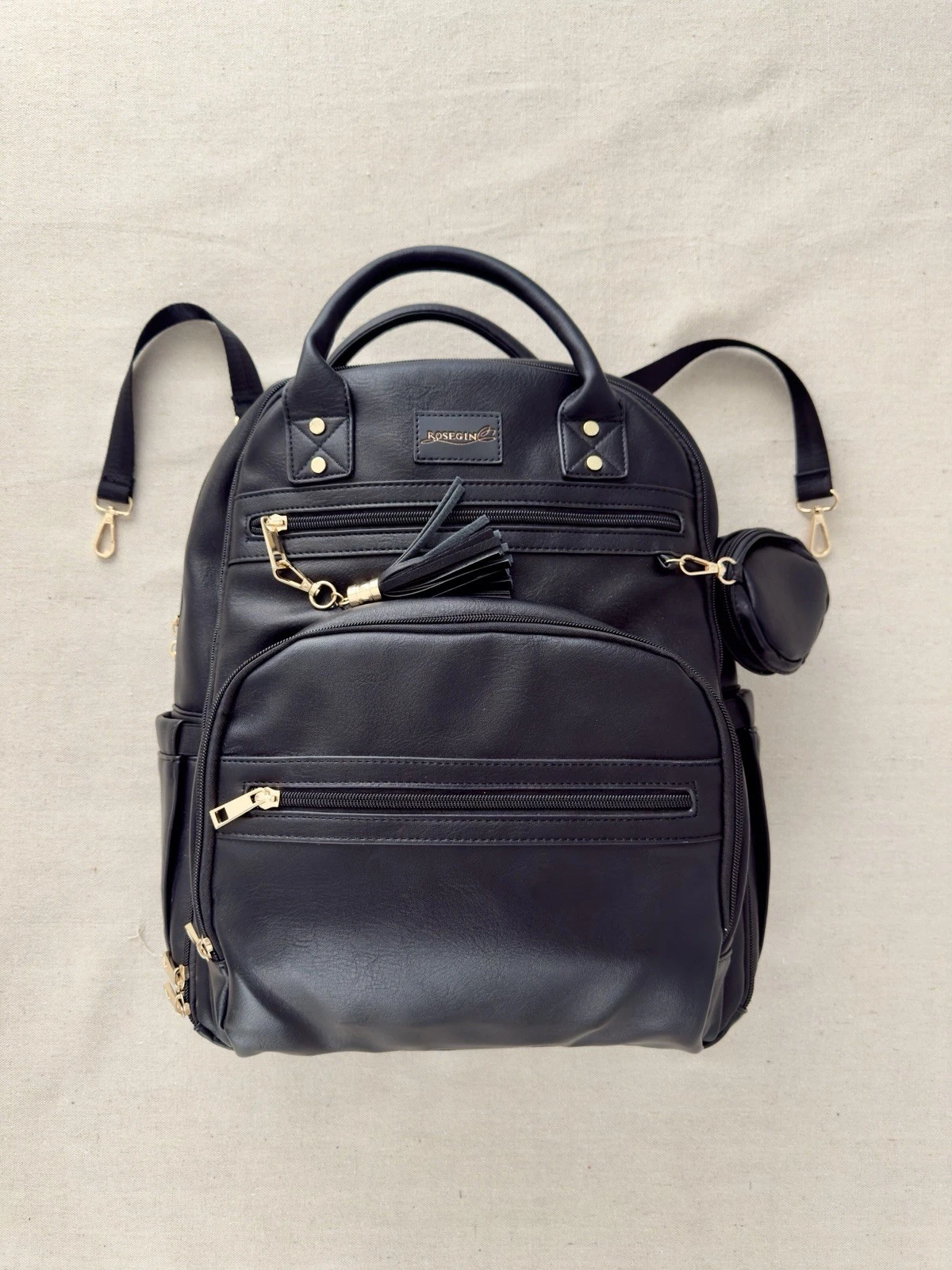 ROSEGIN Premium Vegan Leather Diaper Bag Backpack with Waterproof Changing Pad