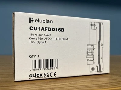 elucian CU1AFDD16B 16amp Rcbo 1P+N True 6kA B Curve 16A AFDD + RCBO 30mA BNIB