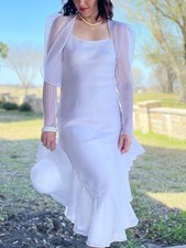 Vintage White Slip Dress, Romantic Ruffled Bias Cut with sheer jacket