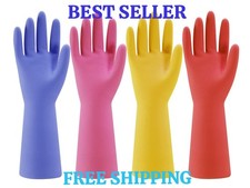 Rubber Kitchen Dishwashing Gloves - 4 Pairs Colorful Reusable Household Cleaning