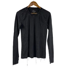 Elan Tee Top Frayed Linen Long Sleeve Black Small