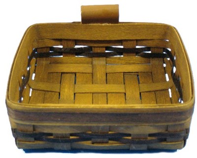 Vtg Mini Flat Basket signed D.O.M.B. &Leather Loop May Hold Post-It Notes/Pencil