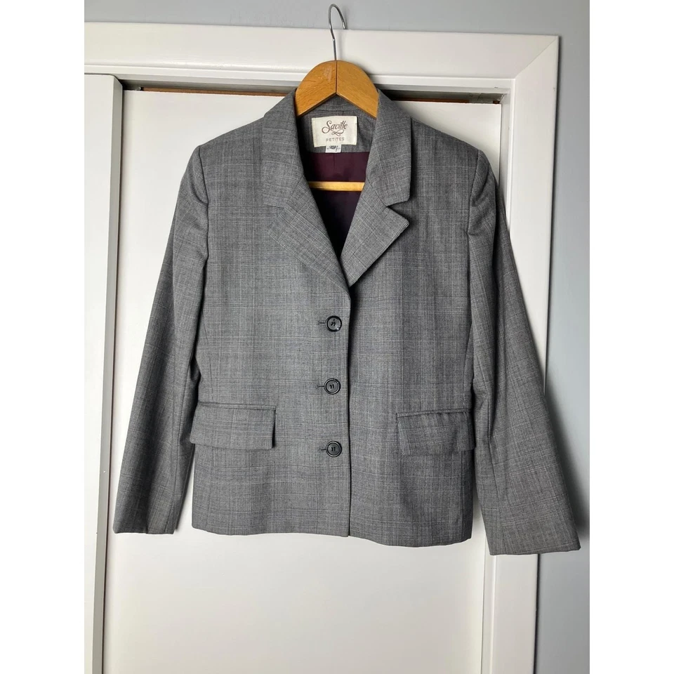 Saville Petites Gray Plaid Blazer Skirt Suit Set Career Professional Office 10P - Image 4 of 4