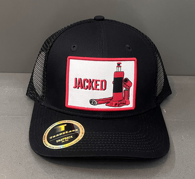 JACKED snapback trucker patch hat by TradeCaps, black, one size