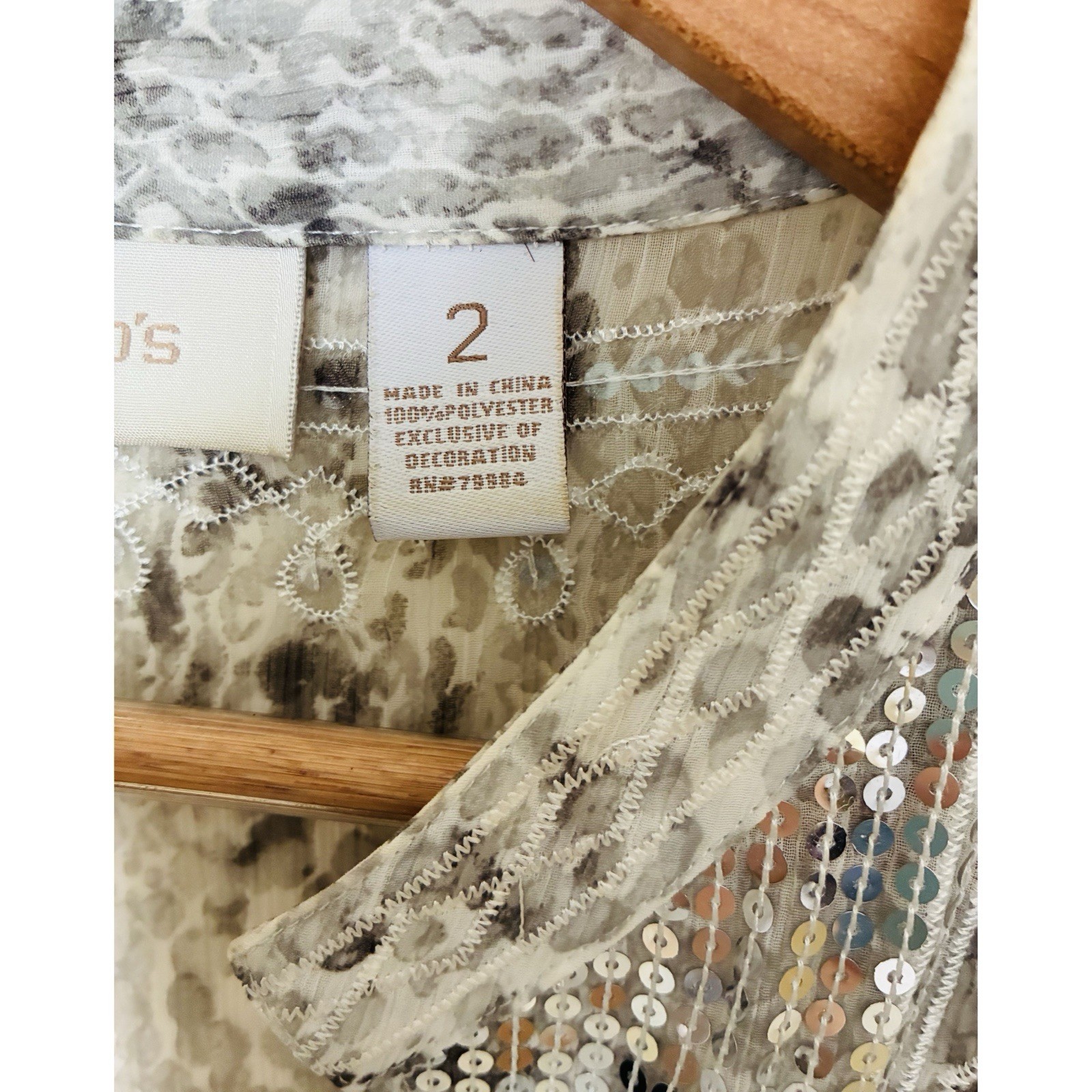 Chico's 2 Silver Sequin Snakeskin Patterned Sheer… - image 5