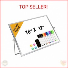 Lumspax Desktop Whiteboard with Stand, 16" x 12" Double-Sided Dry Erase Board wi