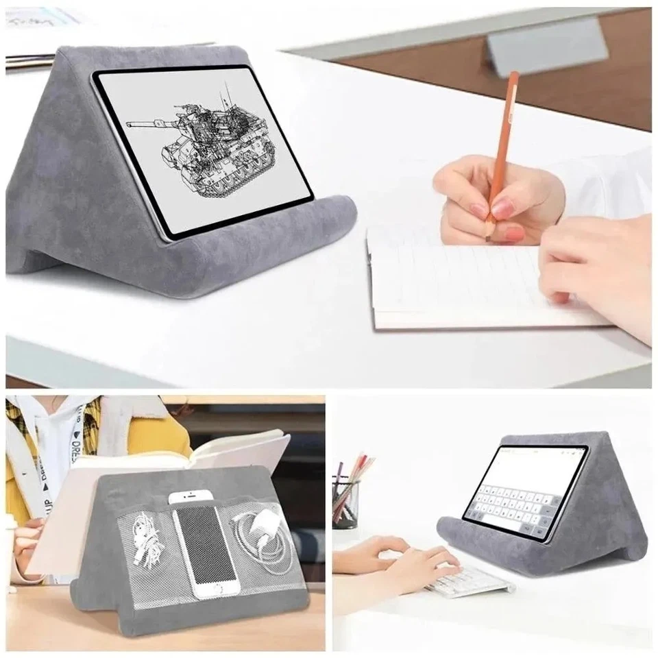 SUPPORTO CUSCINO IN SPUGNA MULTIFUNZIONE PER TABLET, LETTURA E RELAX GRIGIO - Immagine 2 di 4