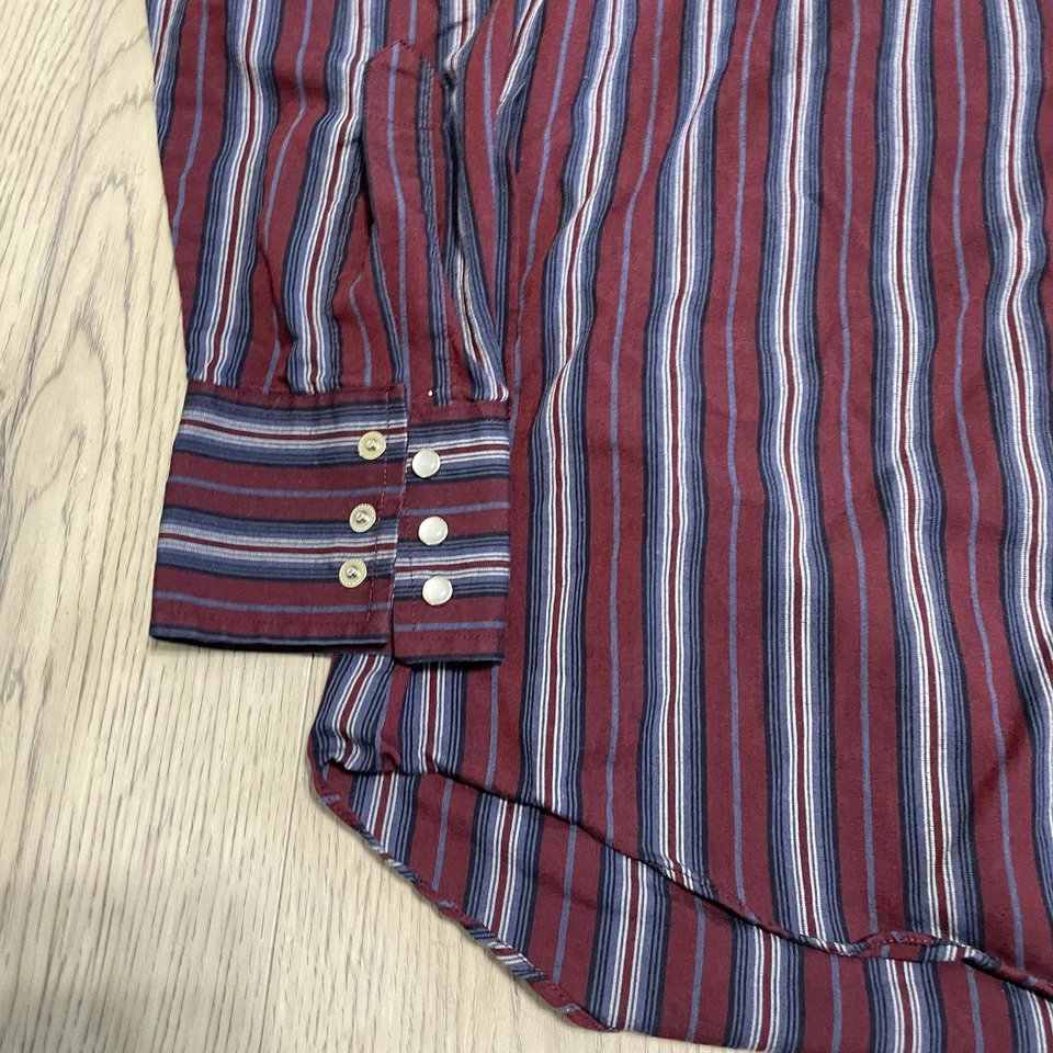 Camisa Western Ely Cattleman Adulto Mediana Borgoña Rayas Manga Larga Abotonada Foto 3 de 4