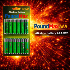 12 x Poundmax AAA 1.5V Alkaline Battery Set – Leakproof, High Energy, UK Stock