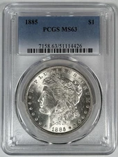 1885 Morgan Silver $1 Dollar Coin PCGS MS 63