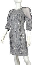 Zimmermann sz 1 NWT Silk Silver Cocktail Dress 4 US 40 IT S Sheer Sleeve Runway