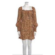 Faithfull The Brand Animal Print Dress Smocked Back And Sleeves Side Zip Size 8