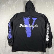 Vlone x Palm Angels Hoodie Men’s Size M/L Black Flames #561