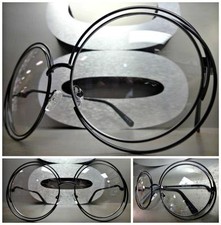 OVERSIZED VINTAGE RETRO Style Clear Lens EYE GLASSES Large Big Round Black Frame