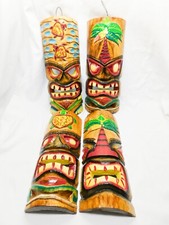 4 12" Colorful Tiki Bar Ware Masks Wall Hangings Tropical Tribal Hawaiian