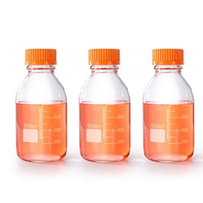 500ml Round Media Storage Bottles with GL45 Screw Cap Borosilicate Glass Maxi...