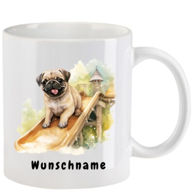 Tasse mit Mops aquarell Teil 3 - mit oder ohne Wunschname - 10 Motive