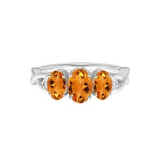 Three Stone Oval Cut Citrine 925 Sterling Silver Criss-Cross Women Wedding Ring