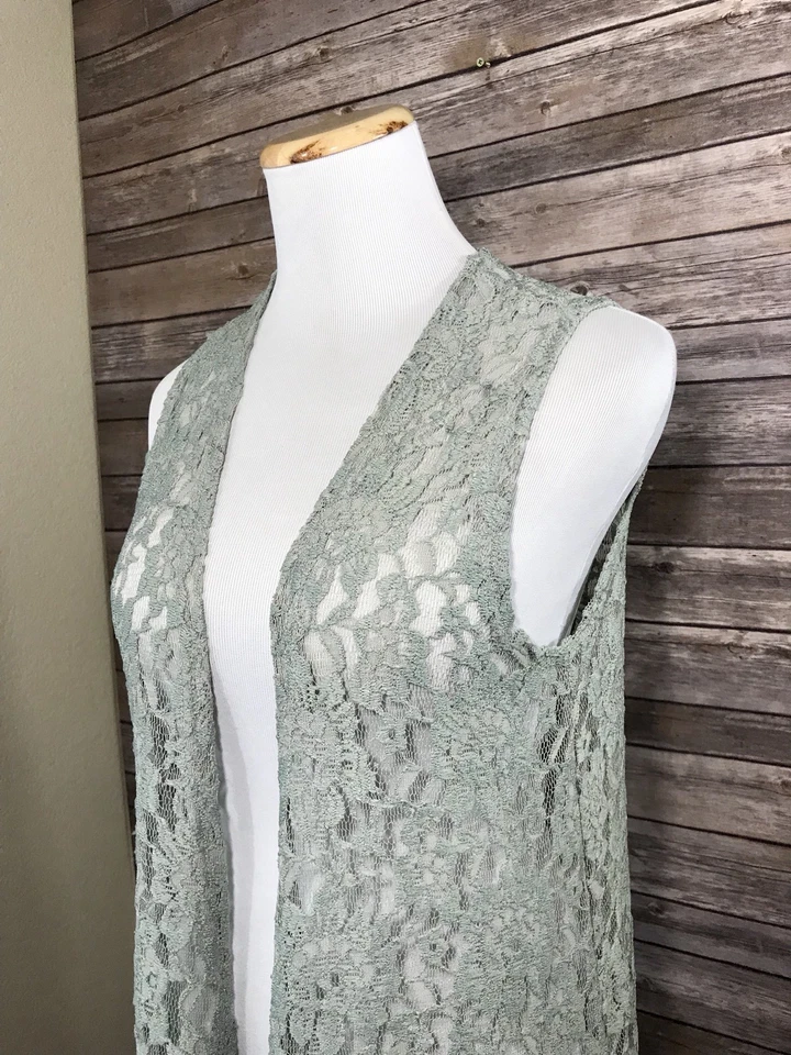 LuLaRoe Womens Joy Cardigan Vest Duster Lace Sleeveless Seafoam Mint Green Sz S - Image 4 of 4