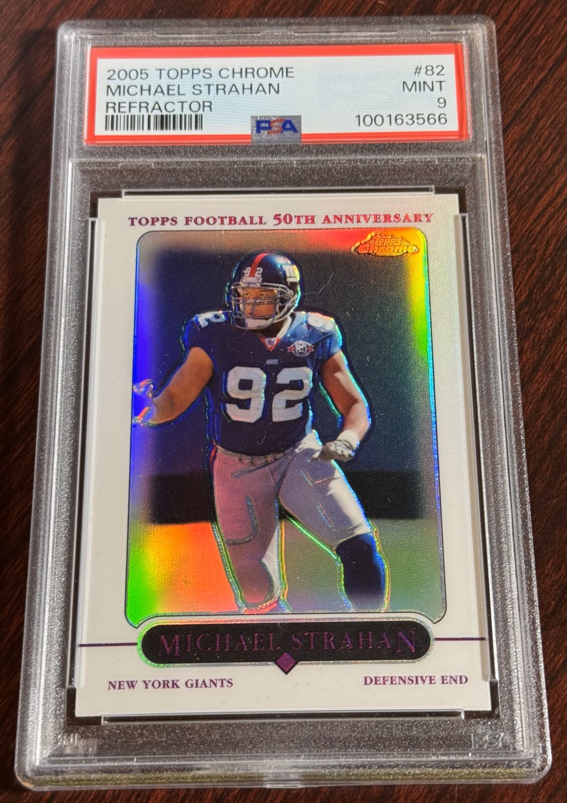 2005 MICHAEL STRAHAN TOPPS CHROME REFRACTOR #82 PSA 9 GIANTS HOF POP 3  (566)
